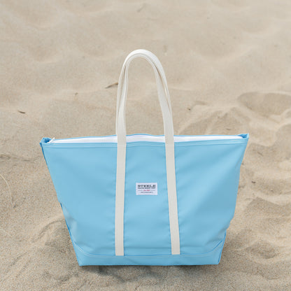 Light Blue Steeletex Zip Top Beach Tote - Medium