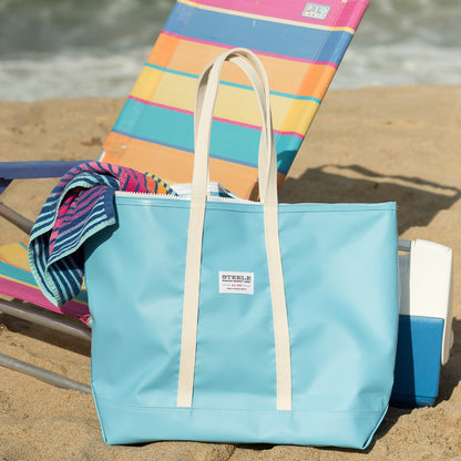 Light Blue Steeletex Zip Top Beach Tote - Medium