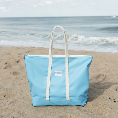 Light Blue Steeletex Zip Top Beach Tote - Medium