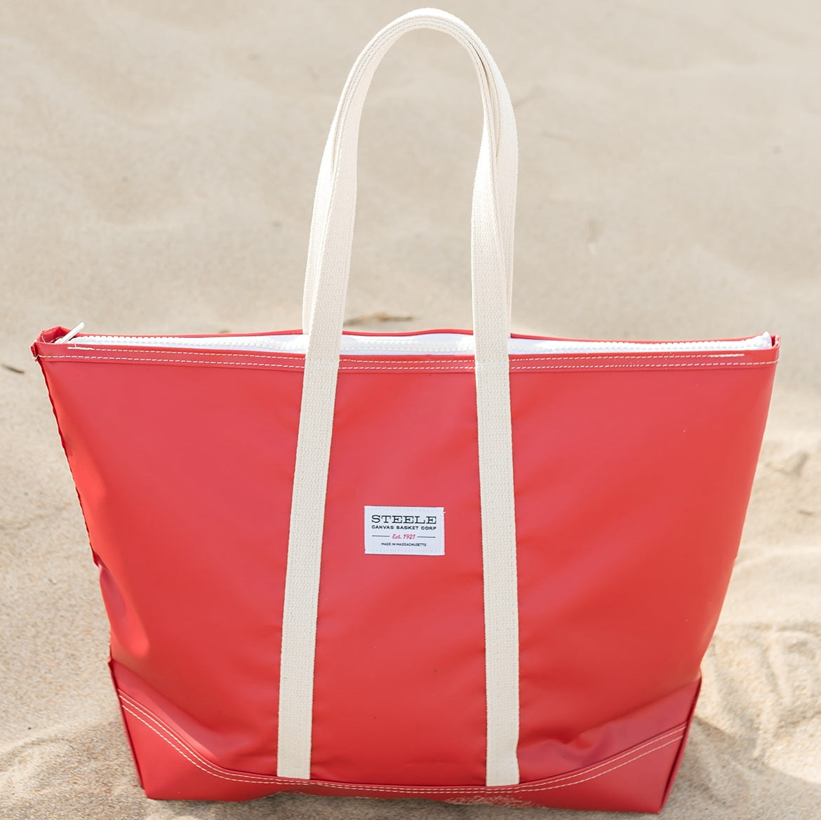 Red Steeletex Zip Top Beach Tote - Medium