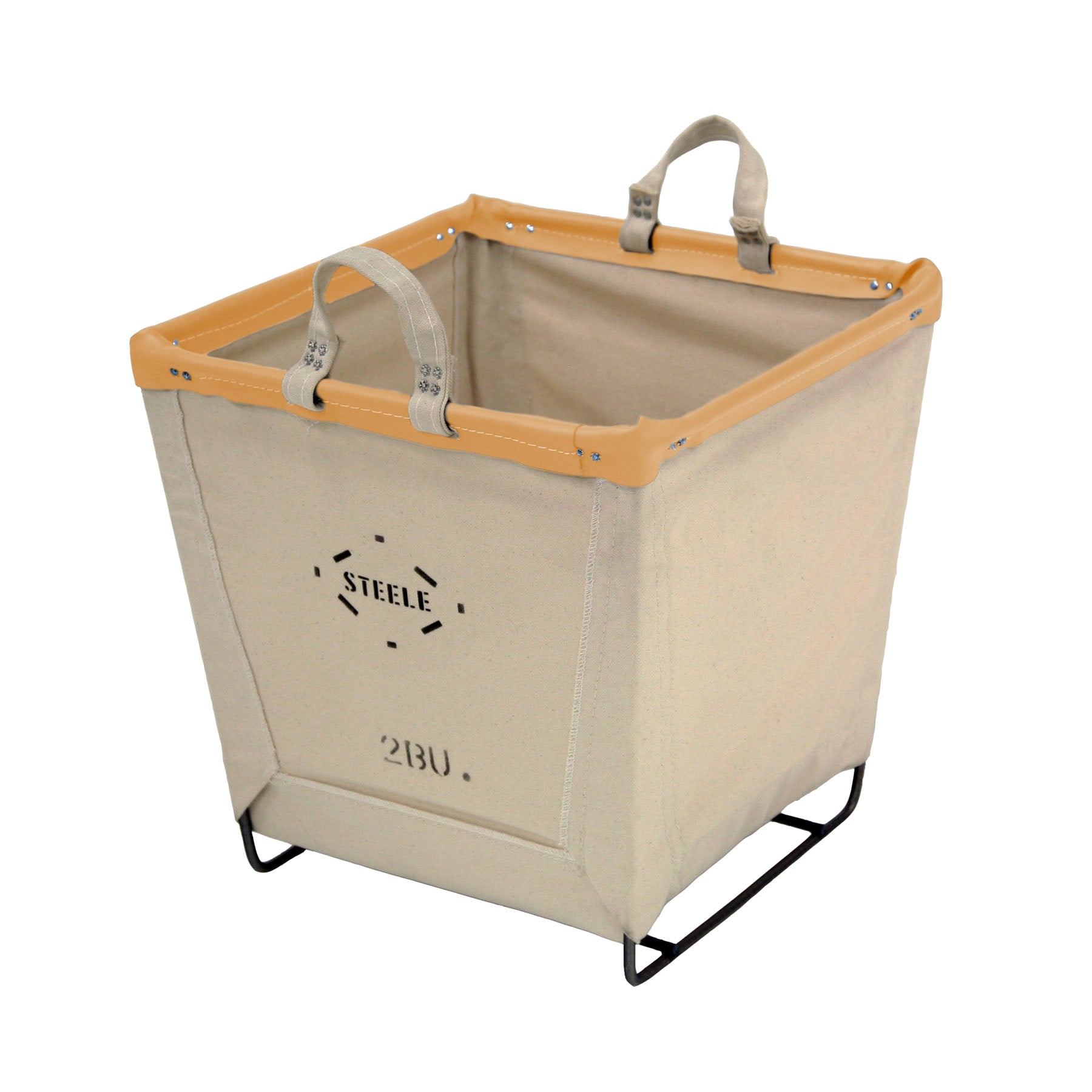 Canvas Square Carry Basket - 2 Bu - Natural / Vegetable Tanned Leather